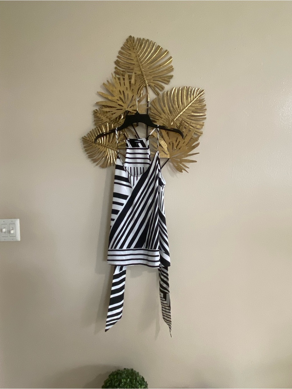 Express Black & White Striped Halter Top